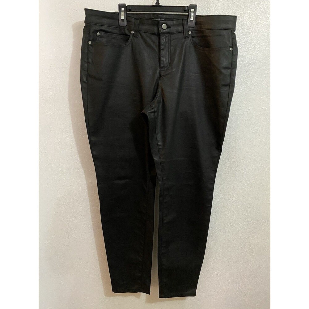 Eileen Fisher Black Organic Cotton Blend Leather Look Pants Size 18 M25